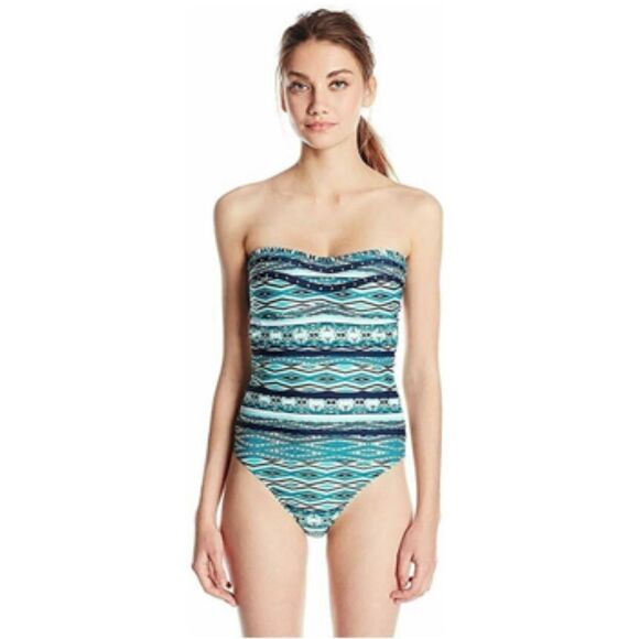 Jessica Simpson One-piece Swimsuit Teal and Navy with Gold Studs - Picture 2 of 16